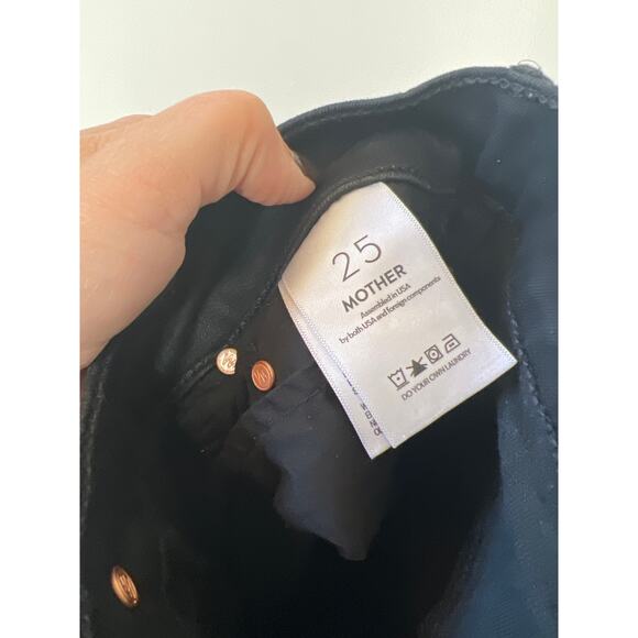 NEW Mother High Waisted Insider Crop Step Fray Stretch Denim Jeans Black Size 25 - Picture 6 of 8